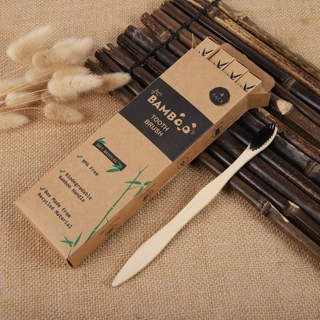 Lot-de-4-brosses-a-dents-bambou-biodegradables-poils-doux-noir