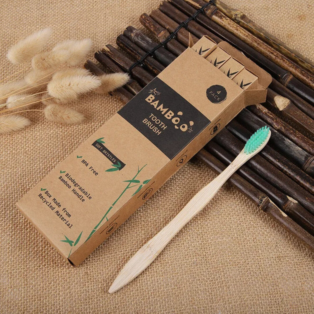 Lot-de-4-brosses-a-dents-bambou-biodegradables-poils-doux-vert