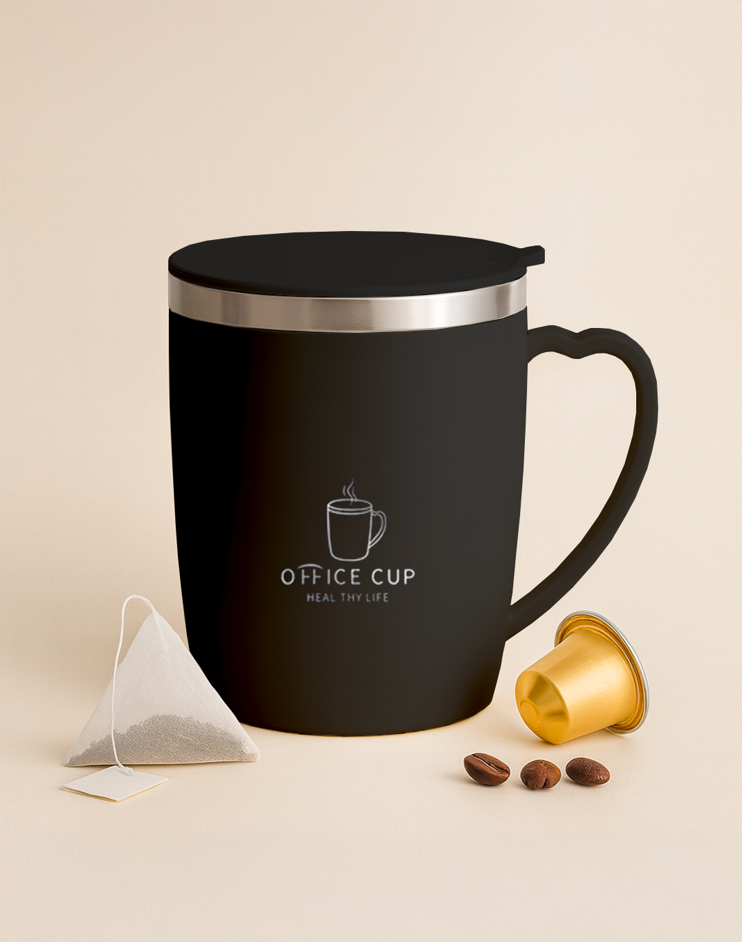 Mug isotherme en inox 350 ml - avec anse et couvercle