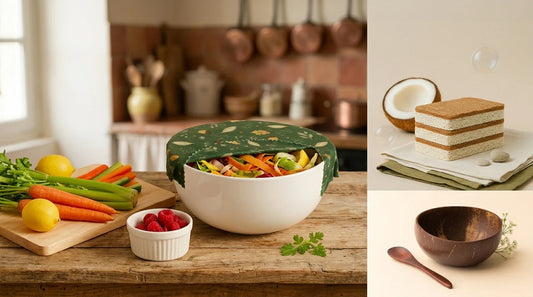 Photographie Ecosense pour l'article « Anti-Gaspillage : Cuisiner les Épluchures et Restes » — scène photoréaliste illustrant cuisiner les épluchures, anti-gaspillage alimentaire, recettes zéro déchet, produits écologiques pour la maison, différence 