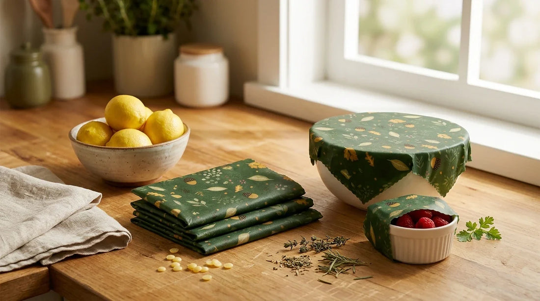 Photographie Ecosense pour l'article « Bee Wrap DIY : Fabriquer son Emballage Cire d'Abeille Maison » — scène photoréaliste illustrant bee wrap diy, fabriquer bee wrap, emballage cire d'abeille maison, recette bee wrap, alternative film plastique, zé