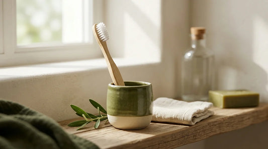Photographie Ecosense pour l'article « Brosse à Dents Bambou pour Enfants : Douce et Sans BPA » — scène photoréaliste illustrant brosse à dents bambou enfant, brosse à dents bambou sans BPA, brosse a dent au charbon, brosses à dent bambou, hygiène zé