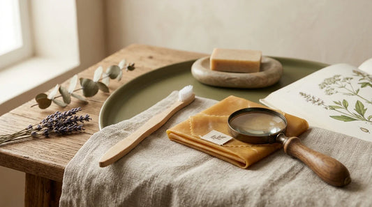 Photographie Ecosense pour l'article « Labels Écologiques Fiables : Lesquels Faire Confiance ? » — scène photoréaliste illustrant labels écologiques fiables, greenwashing, PEG greenwashing, silicones greenwashing, écolabel européen, produits zéro déc