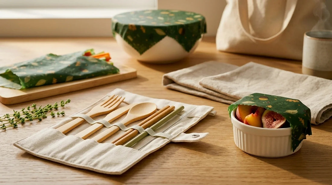 Photographie Ecosense pour l'article « Lunch Box Inox : Comparatif des Meilleurs Modèles 2026 » — scène photoréaliste illustrant lunch box inox, boîte repas inox, lunch box hermétique, joint silicone lunch box, nuance d'acier inoxydable, palette oliv