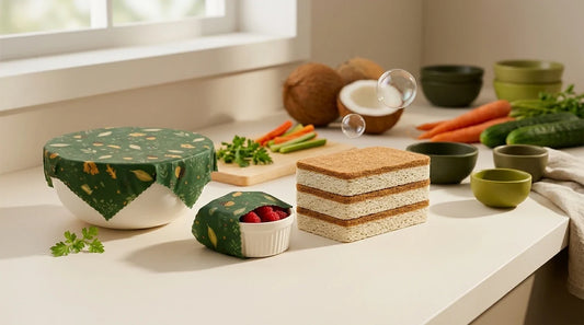 Photographie Ecosense pour l'article « Meal Prep Éco-Responsable : Planifier, Cuisiner, Conserver » — scène photoréaliste illustrant meal prep écologique, conserver aliments sans plastique, batch cooking, congélation sans plastique, contenant réutili