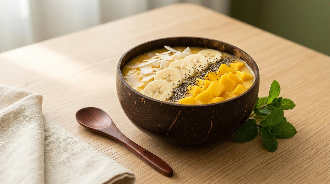 Photographie Ecosense pour l'article « Meilleurs Coconut Bowls : Guide d'Achat et Entretien » — scène photoréaliste illustrant coconut bowl, bol en noix de coco, bol coco entretien, guide achat coconut bowl, vaisselle écologique, produits écologiques