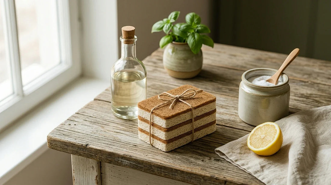 Photographie Ecosense pour l'article « Produits Ménagers Naturels : Recettes Zéro Déchet Faciles » — scène photoréaliste illustrant produits ménagers naturels, recettes zéro déchet, meilleurs produits écologiques pour la maison, avantages des produit