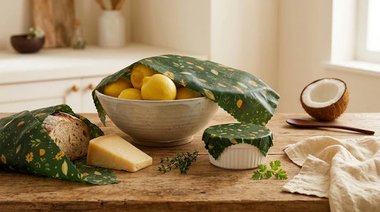 Photographie Ecosense pour l'article « Top 10 des Bee Wraps : Comparatif et Guide d'Achat 2026 » — scène photoréaliste illustrant bee wrap, emballage cire d'abeille, comparatif bee wrap, guide d'achat bee wrap, alternative film plastique, emballage r