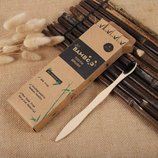 Lot-de-4-brosses-a-dents-bambou-biodegradables-poils-doux-noir