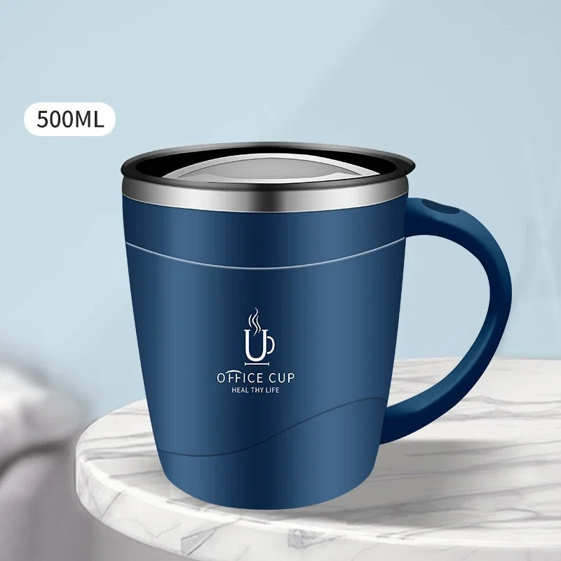 Mug isotherme en inox 500 ml - avec anse et couvercle