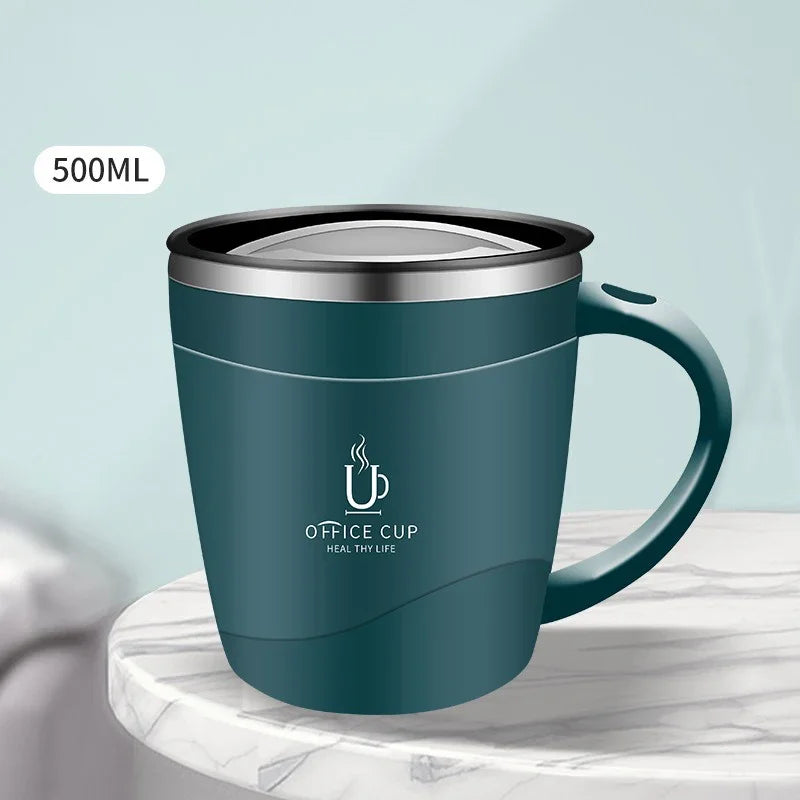 Mug isotherme en inox 500 ml - avec anse et couvercle