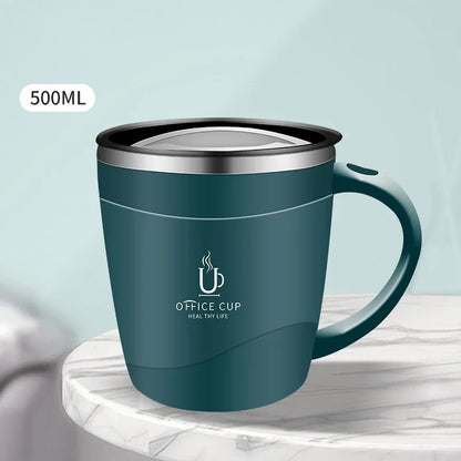 Mug isotherme en inox 500 ml - avec anse et couvercle
