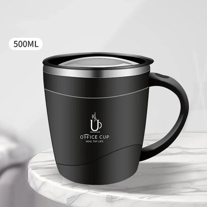 Mug isotherme en inox 500 ml - avec anse et couvercle