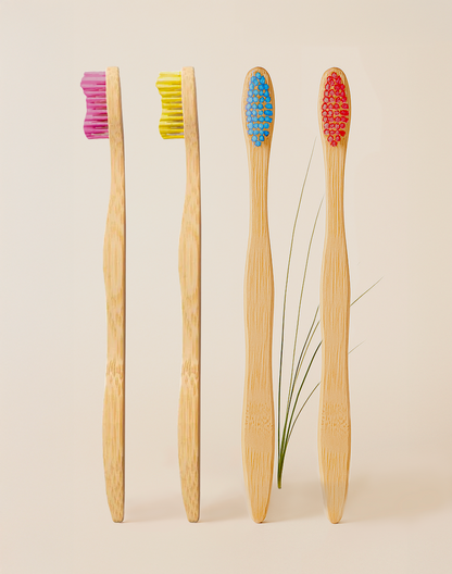Lot de 4 brosses à dents bambou biodégradables poils doux