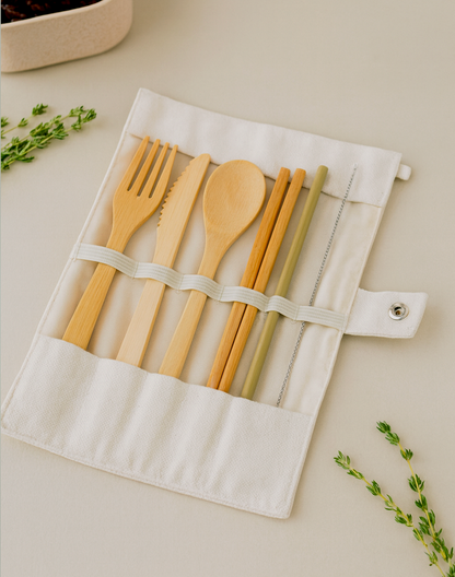Ensemble de couverts en bambou durable - 6 en 1