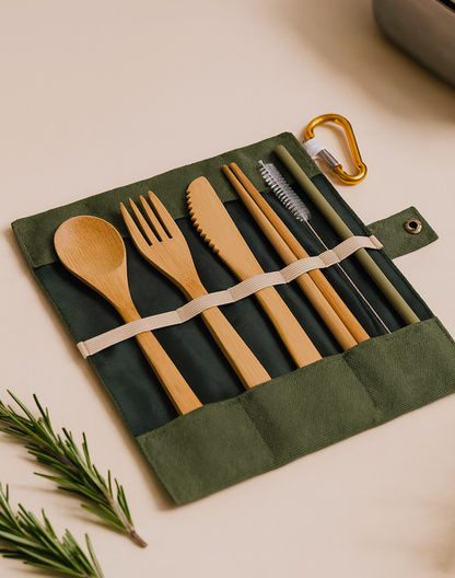 Ensemble de couverts en bambou durable - 6 en 1