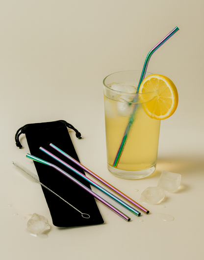 Lot de 4 pailles réutilisables en acier inoxydable - 4 en 1