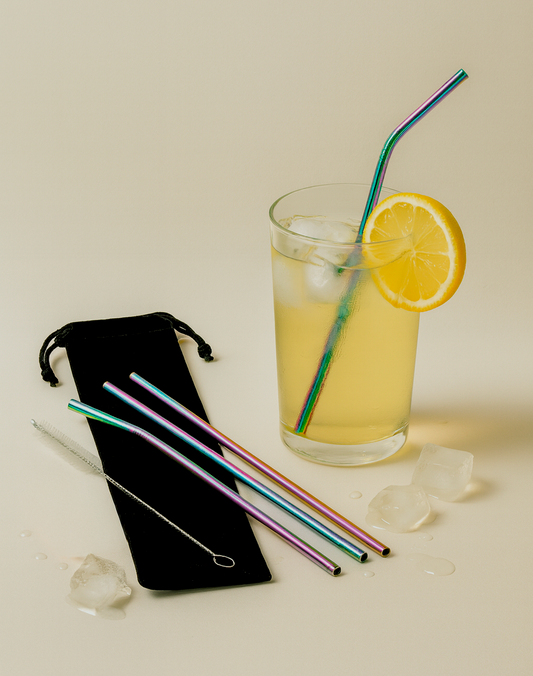 Lot de 4 pailles réutilisables en acier inoxydable - 4 en 1