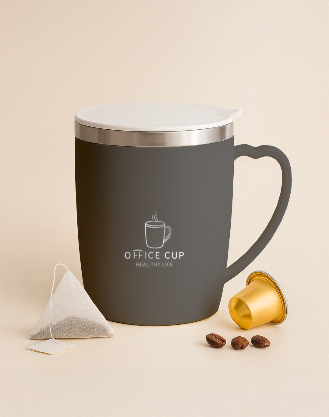 Mug isotherme en inox 350 ml - avec anse et couvercle