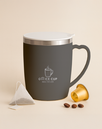 Mug isotherme en inox 350 ml - avec anse et couvercle