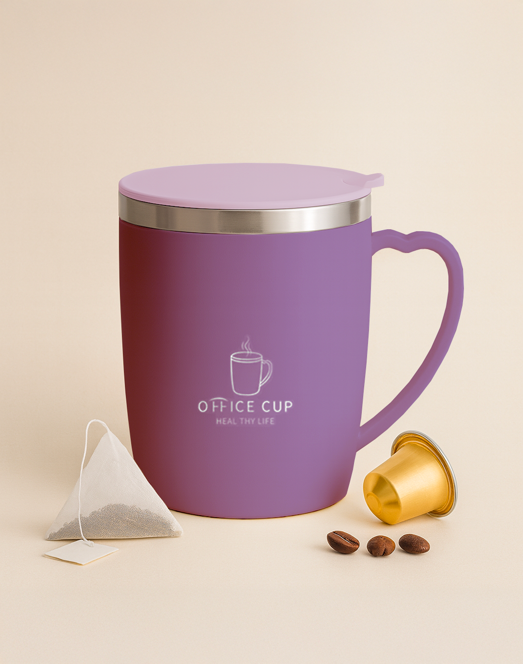 Mug isotherme en inox 350 ml - avec anse et couvercle