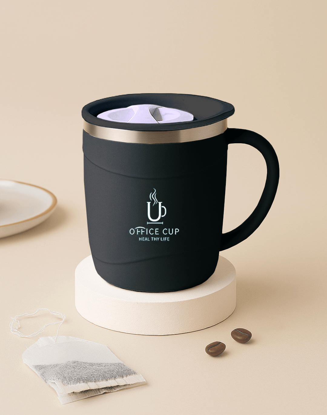 Mug isotherme en inox 500 ml - avec anse et couvercle