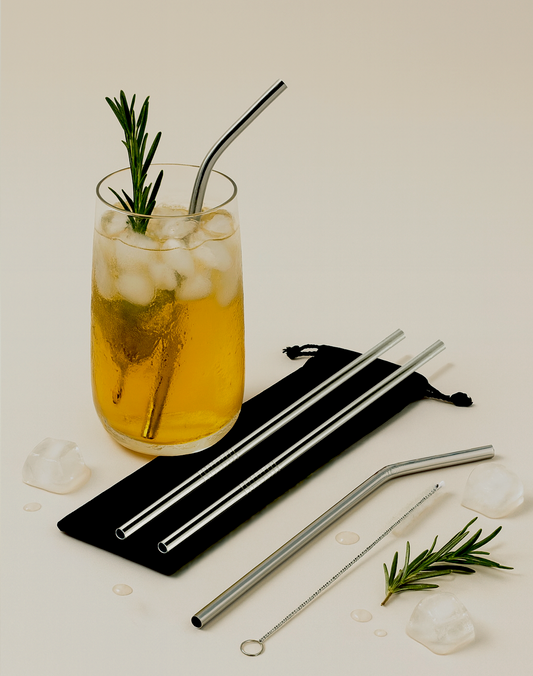 Lot de 4 pailles réutilisables en acier inoxydable - 4 en 1